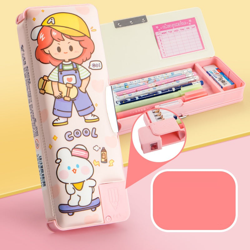 HOK Magnetic Pencil Box for Kids – Alice & Mimi Stationery Organizer with Compartments & Built-in Sharpener