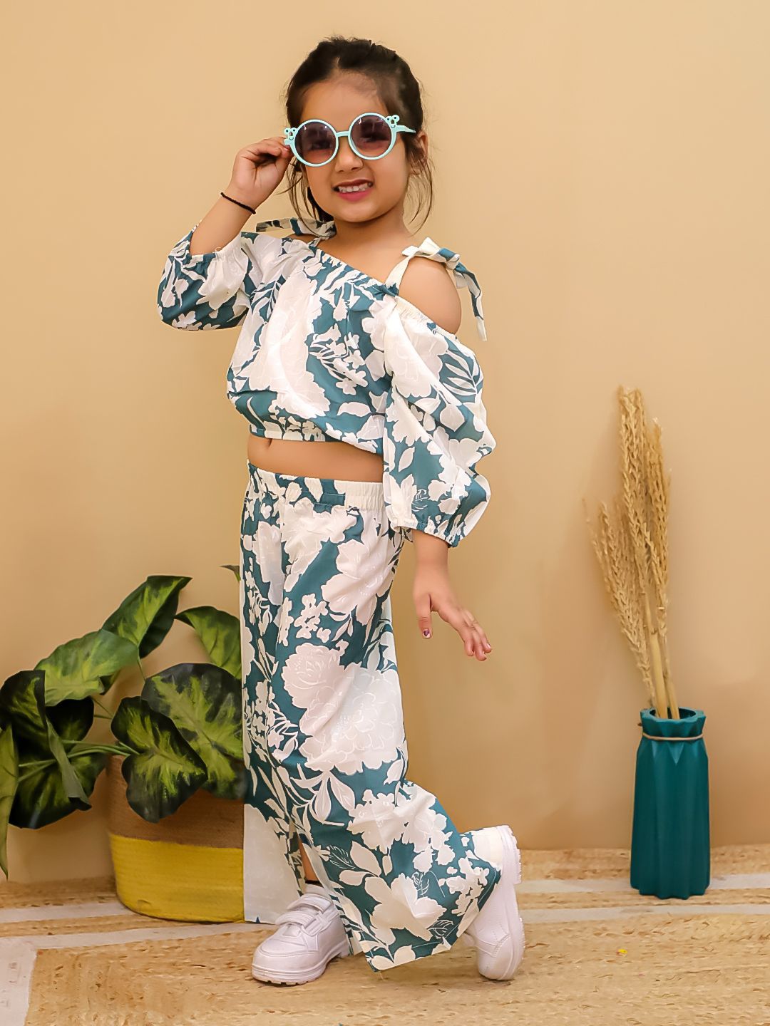 HOK Girl's Off-shoulder Plazo Coord Set