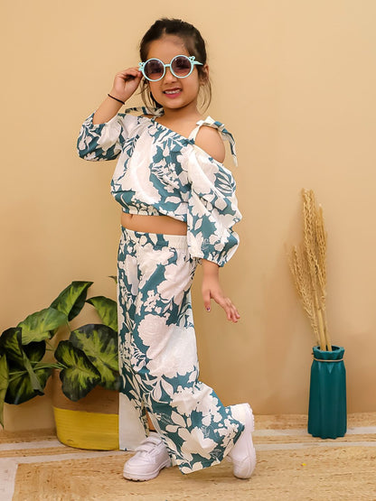 HOK Girl's Off-shoulder Plazo Coord Set