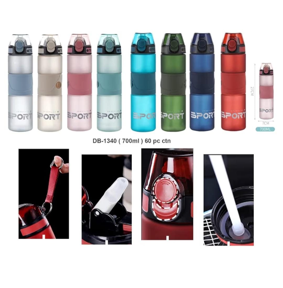 HOK Unbreakable Sports Bottle with Sipper & Straw 700ml- Random Color