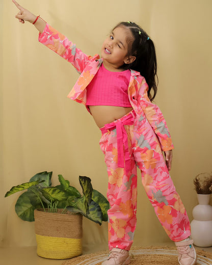 HOK Short Jacket High waist Cord Set for Girls