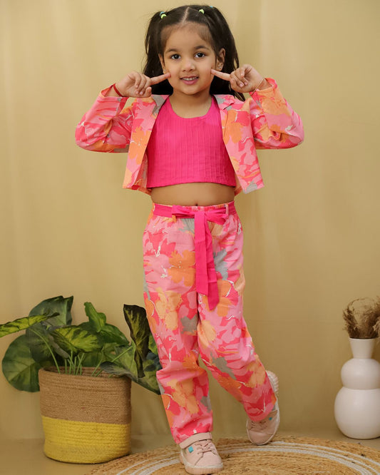 HOK Short Jacket High waist Cord Set for Girls