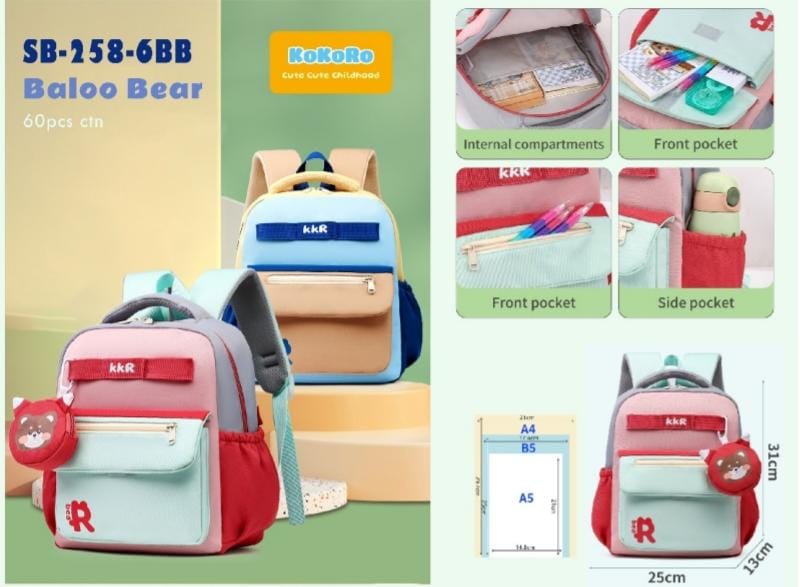 HOK Cute Bear Design Kindergarten Backpack for Kids- Cute, Lightweight & Spacious