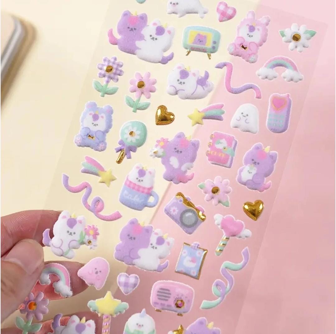 HOK Cute 3D Fluffy Kawaii Decorative Stickers