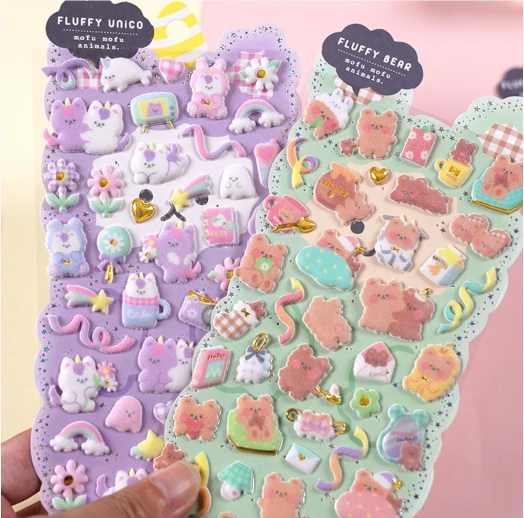 HOK Cute 3D Fluffy Kawaii Decorative Stickers