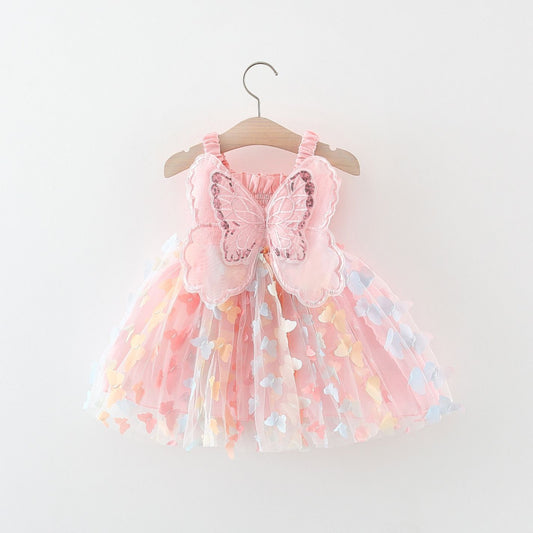 HOK Fairy Style Butterfly Party Dress for Girls with 3D Butterflies