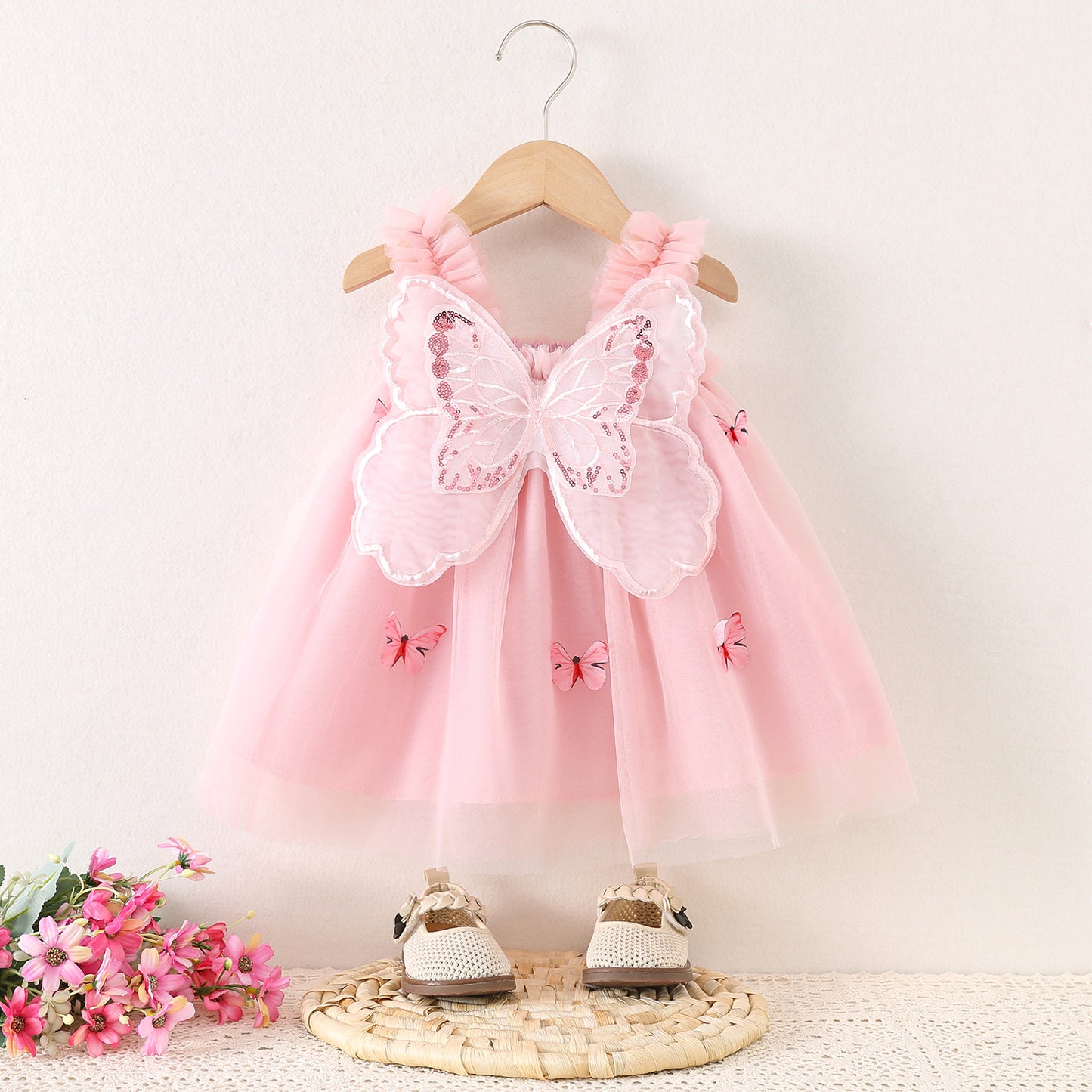 HOK Pink Butterfly Party Dress for Girls