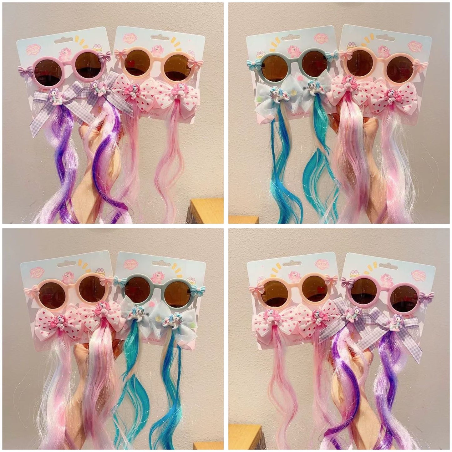 HOK Cute Kids Sunglasses with Bow & Hair Extension - Stylish Party Wear