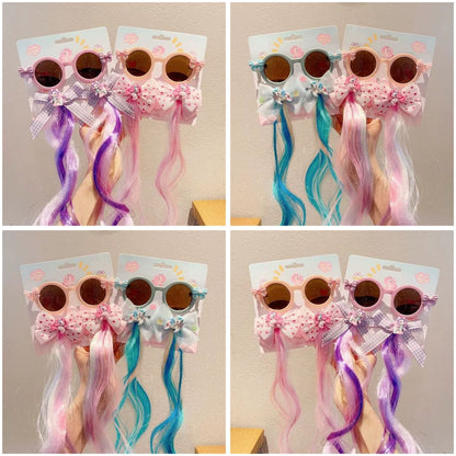 HOK Cute Kids Sunglasses with Bow & Hair Extension - Stylish Party Wear