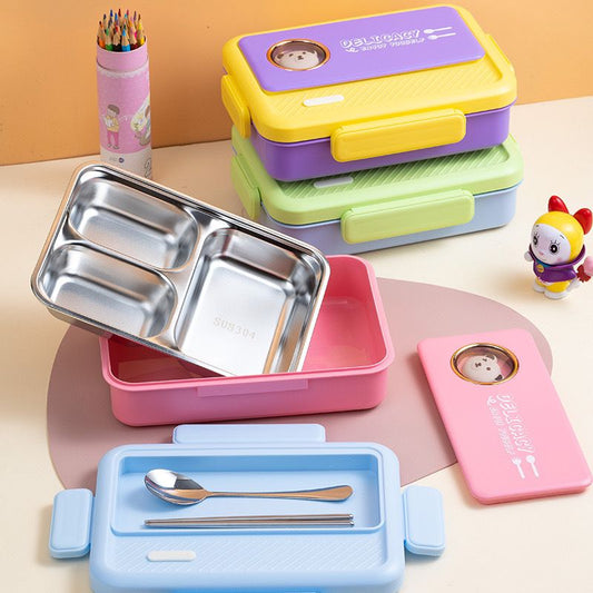 HOK Stainless Steel Bunny Theme Lunch Box with Cutlery