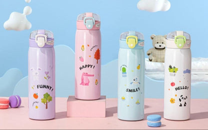 HOK Cute Printed Stainless Steel Bottle with Straw Lid- Vacuum Insulated 500ml