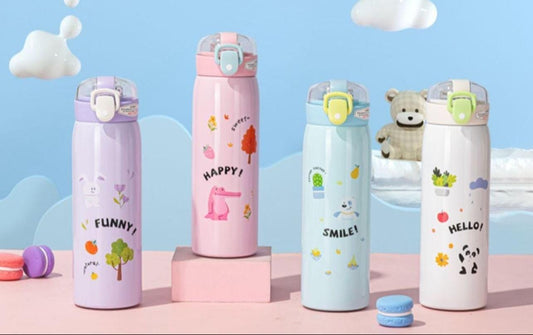 HOK Cute Printed Stainless Steel Bottle with Straw Lid- Vacuum Insulated 500ml