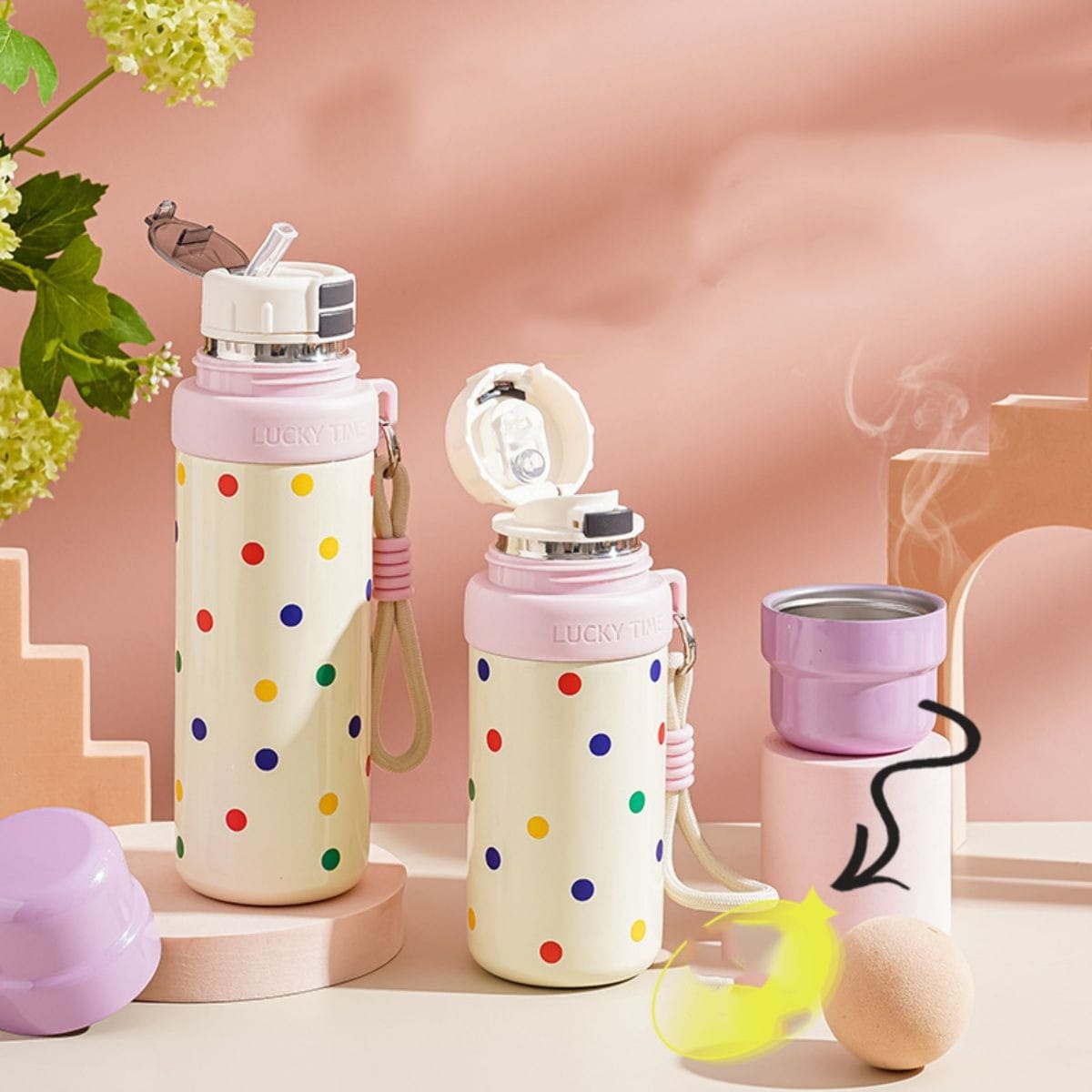 HOK Stainless Steel Thermos Water Bottle with Straw & Cup- 500ml