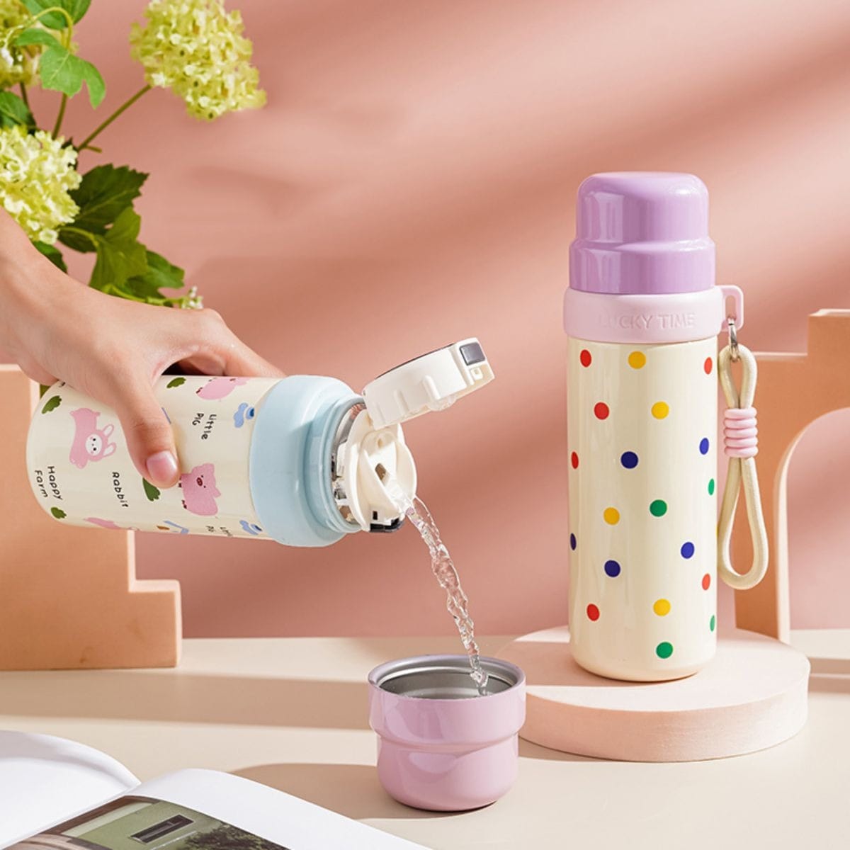 HOK Stainless Steel Thermos Water Bottle with Straw & Cup- 500ml