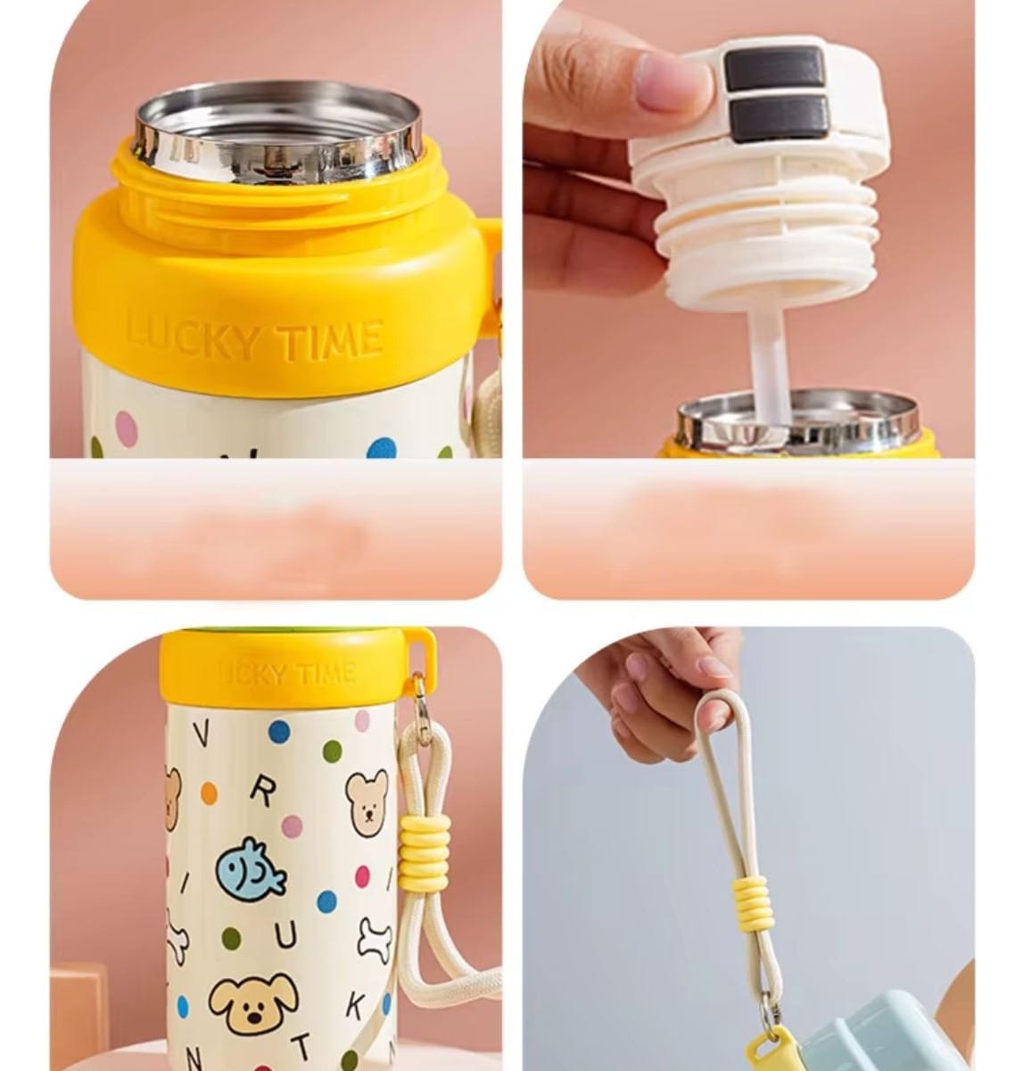 HOK Stainless Steel Thermos Water Bottle with Straw & Cup- 500ml