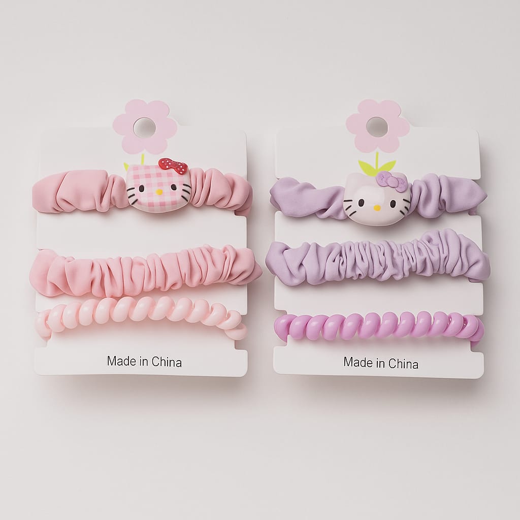 HOK Cute Kitty Hair Band set- Colorful Elastic Scrunchie (Pack of 3)