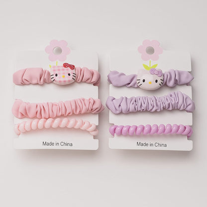HOK Cute Kitty Hair Band set- Colorful Elastic Scrunchie (Pack of 3)