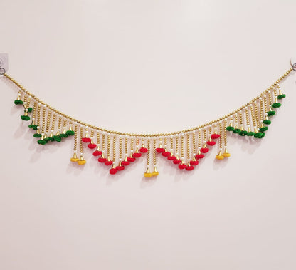 HOK Golden Moti Red-Green Pom-Pom Toran