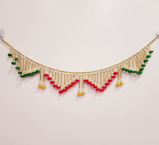 HOK Golden Moti Red-Green Pom-Pom Toran