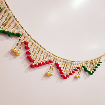 HOK Golden Moti Red-Green Pom-Pom Toran