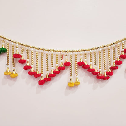 HOK Golden Moti Red-Green Pom-Pom Toran