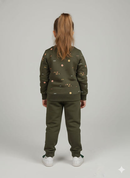 HOK Cute Jungle-Themed Green Sweatshirt & Pant Set for Kids