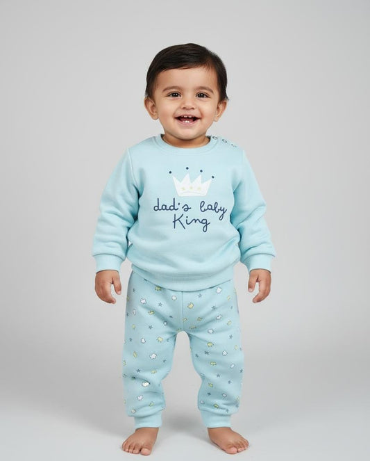 HOK Dad's Baby King Sky Blue Sweatshirt & Pant Set for Boys