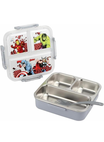HOK Insulated Brunch 3 Compartment Stainless Steel Lunch Box- 600ml