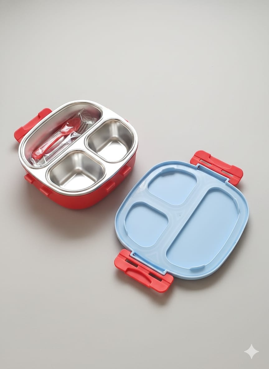 HOK 3 Compartment Baker Jumbo Steel Lunch Box