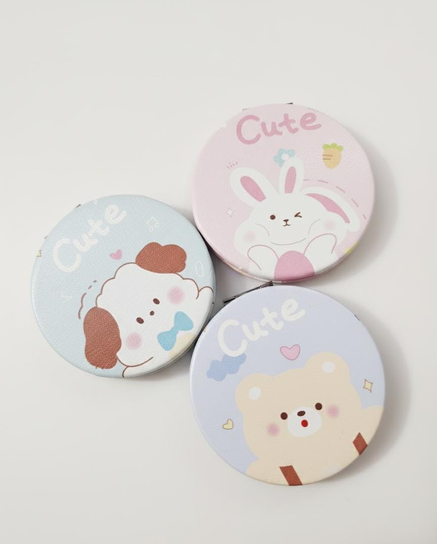 HOK Cute Round Bunny & Bear Compact Mirror- Pack of 1pc