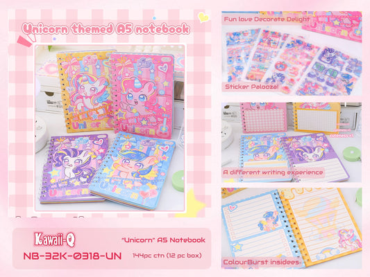 HOK Unicorn Theme A5 Spiral Notebook with Stickers- Cute & Colorful