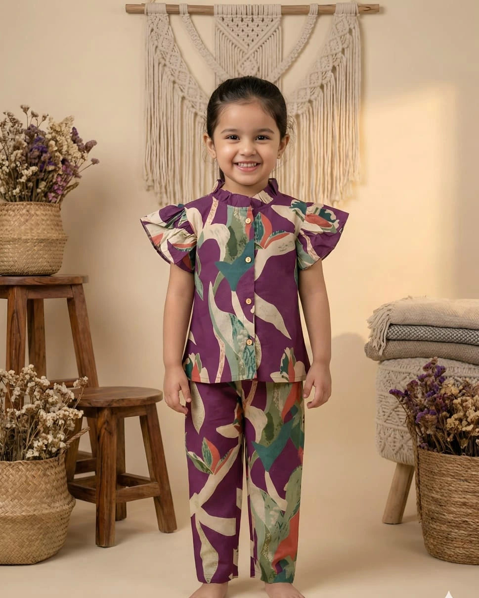 Girls Cotton shirt and pant co-ord set