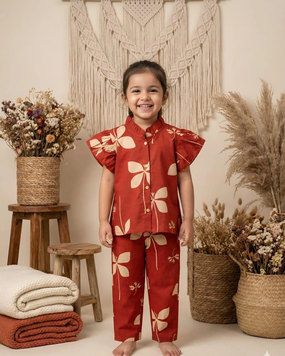 Girls Cotton shirt and pant co-ord set