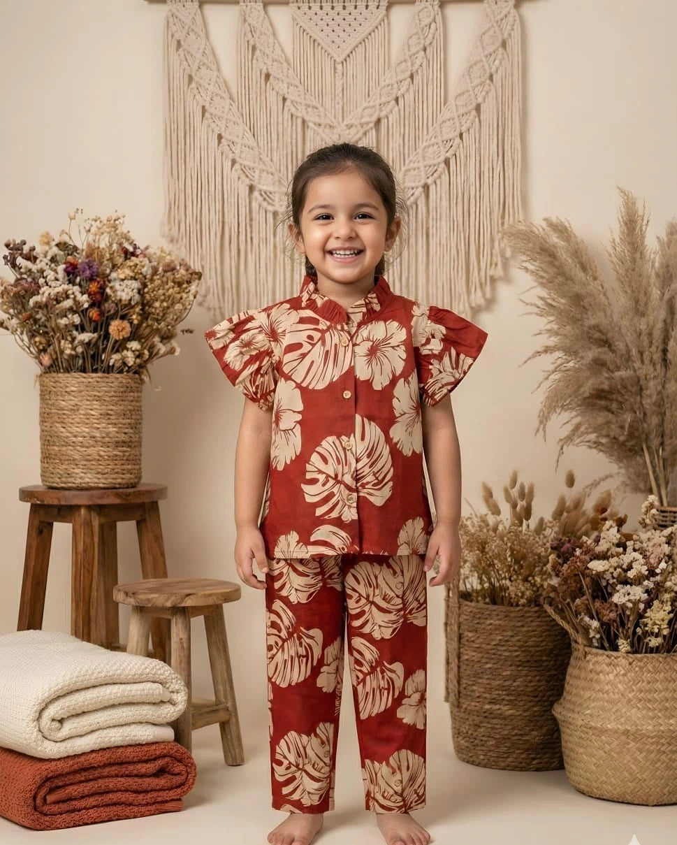 Girls Cotton shirt and pant co-ord set