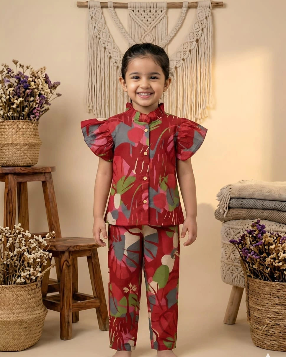 Girls Cotton shirt and pant co-ord set