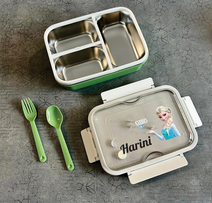 3 Grid Personalised Lunch Box with name and a cartoon character