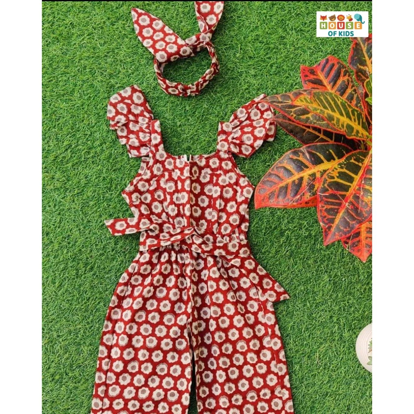 Girls Printed Jumpsuit with Matching Hairband