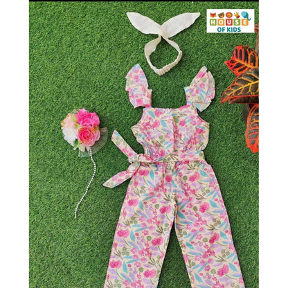 Girls Printed Jumpsuit with Matching Hairband