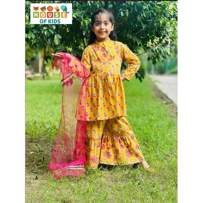 Girls Cotton High Neck Kurti Sharara Set