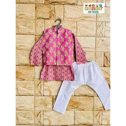 Boys Cotton Kurta Pajama Jacket Set