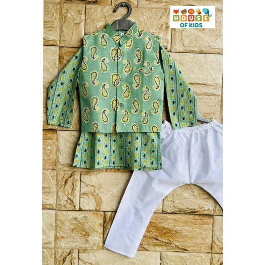 Boys Cotton Kurta Pajama Jacket Set