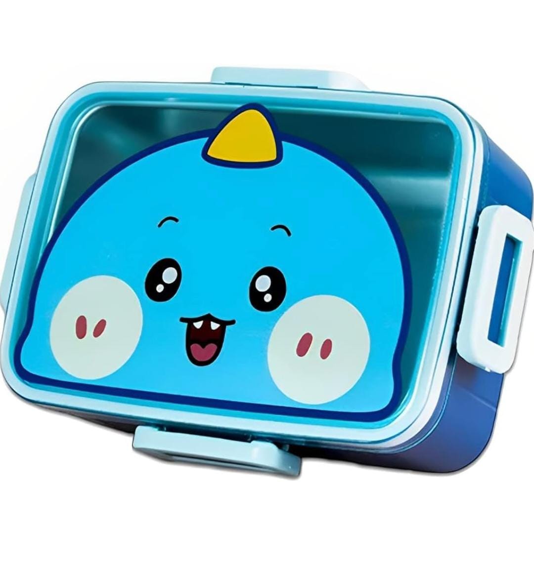 HOK Cartoon Printed Stainless Steel Lunch Box with Veggie Box and Spoon