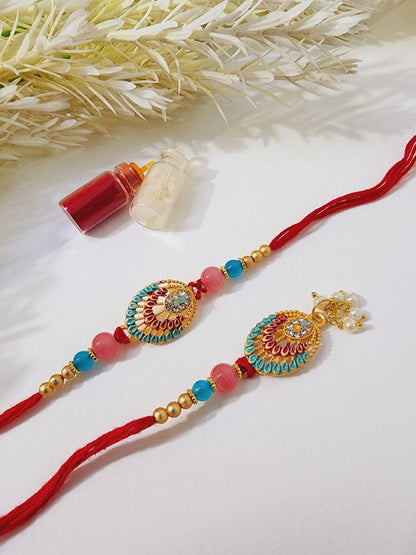 HOK Beautiful Couple Rakhi-Rakhi and Lumba For Bhaiya & Bhabhi