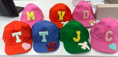 HOK Personalised Cap with Initial Gold Chenille Patches Letter Alphabet - Return Gifts