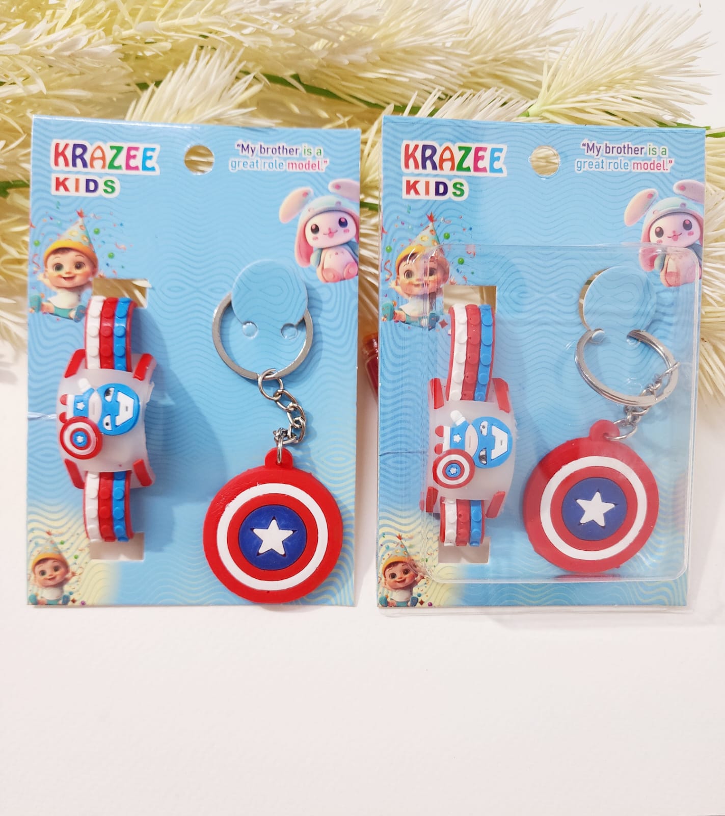 HOK Rakhi LED Band and Keychain Combo - Spiderman, Tom, Captain America and Superhero