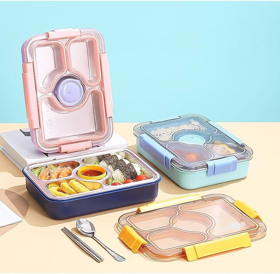 HOK 4 Compartment Stainless Steel Lunch Box | Leak-proof Bento Box