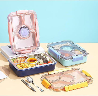 HOK 4 Compartment Stainless Steel Lunch Box | Leak-proof Bento Box