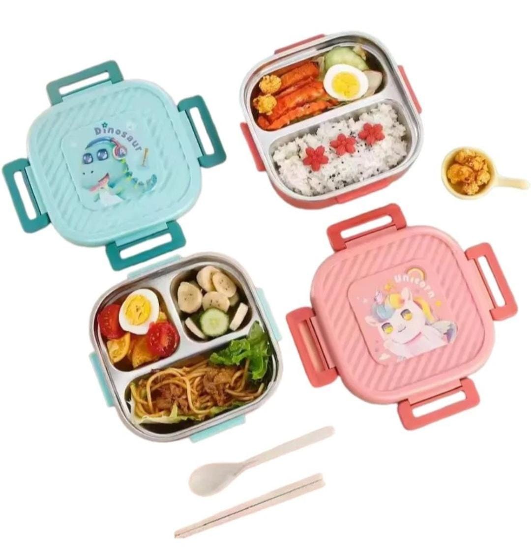 HOK Cute 3 Compartment Stainless Steel Lunch Box
