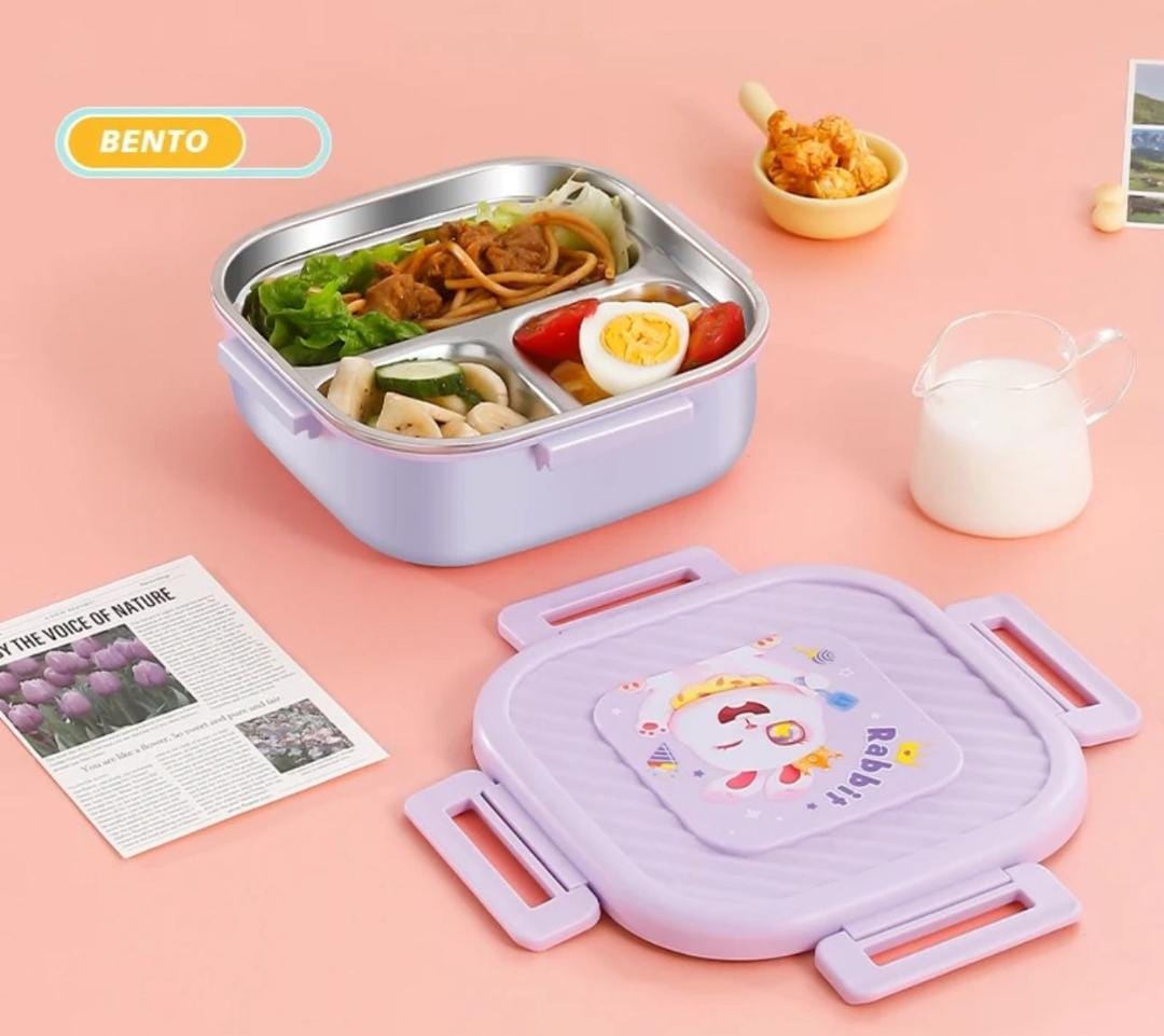 HOK Cute 3 Compartment Stainless Steel Lunch Box