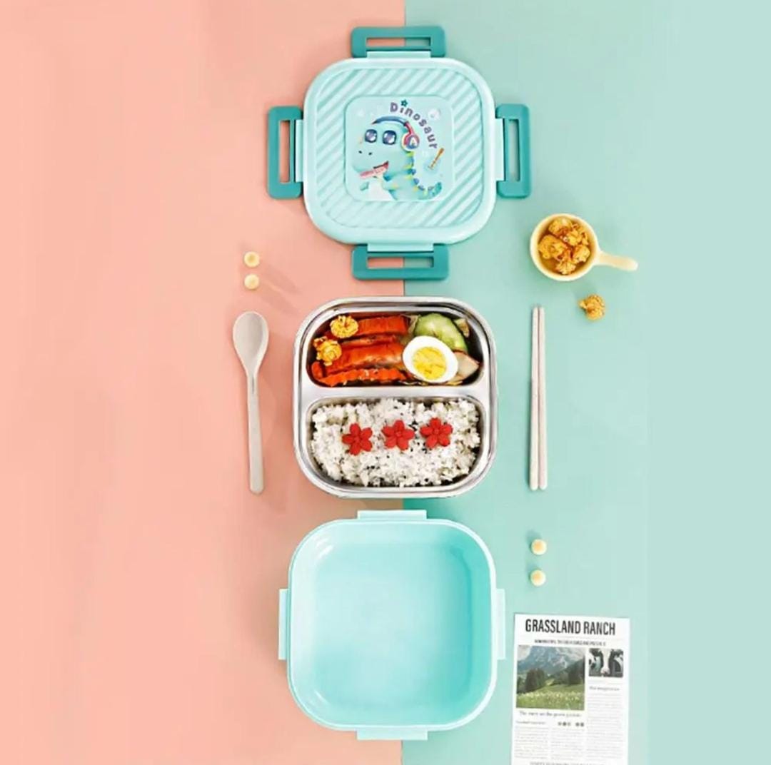 HOK Cute 3 Compartment Stainless Steel Lunch Box